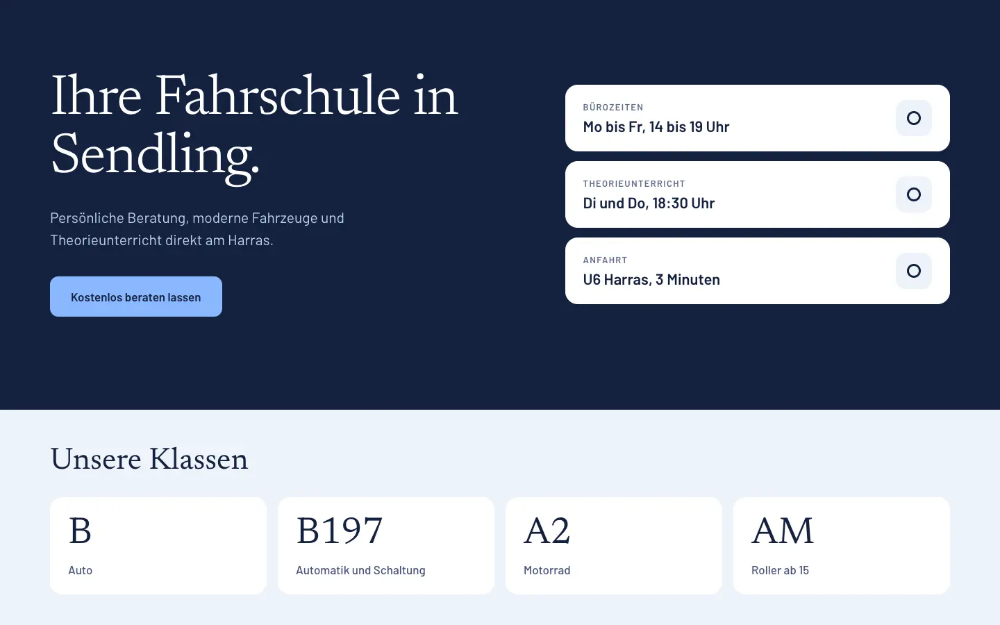 Beispielentwurf für die Fahrschule Vorlage, Startseite
